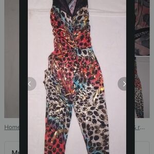 Colorful Animal-Print V-Neck Jumpsuit